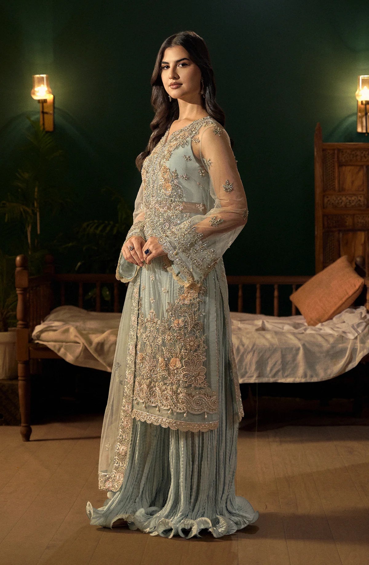 Fabiha Fatima Unstitched Embellished Suit | Aquamarine | SLC
