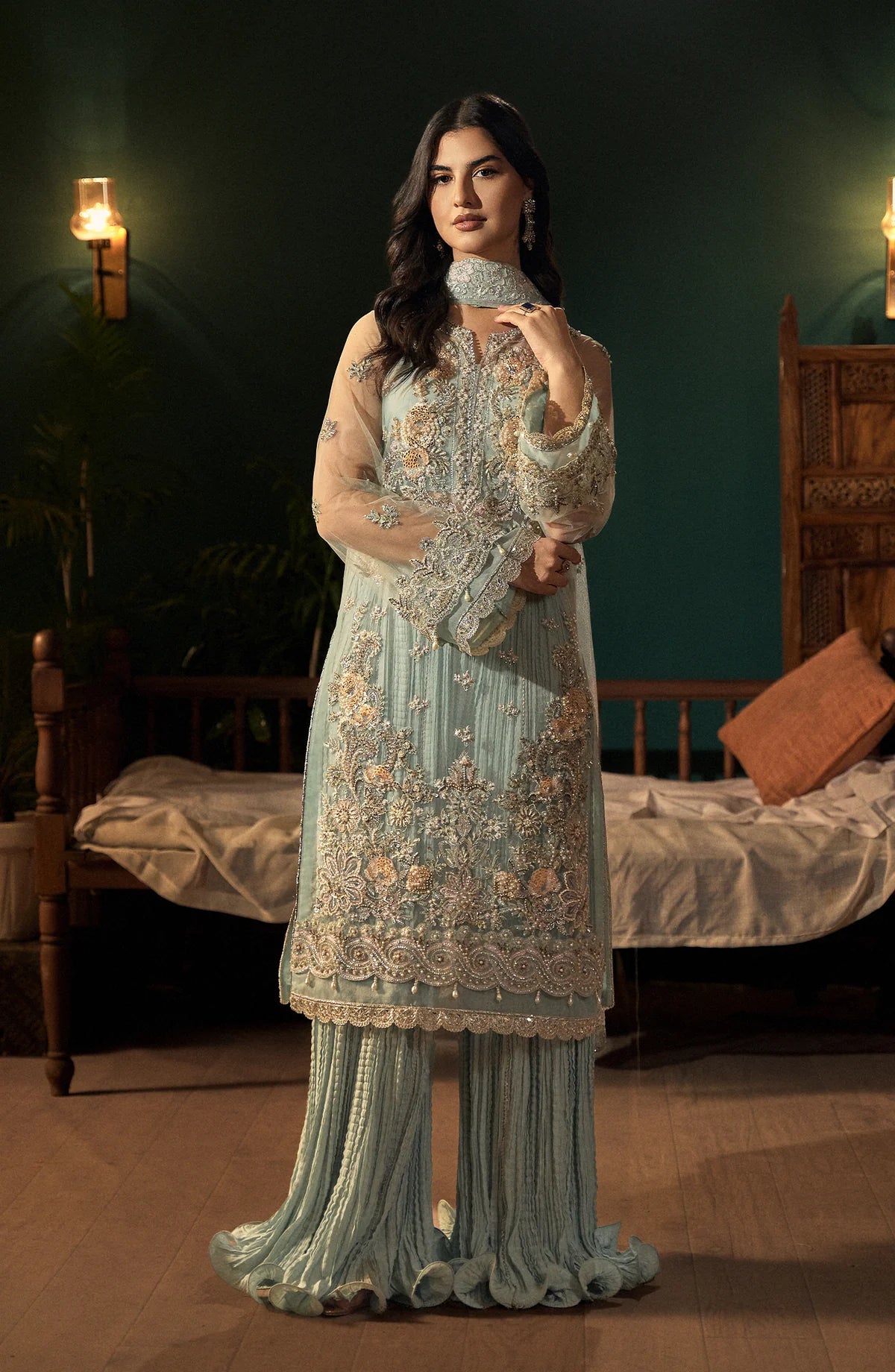 Fabiha Fatima Unstitched Embellished Suit | Aquamarine | SLC
