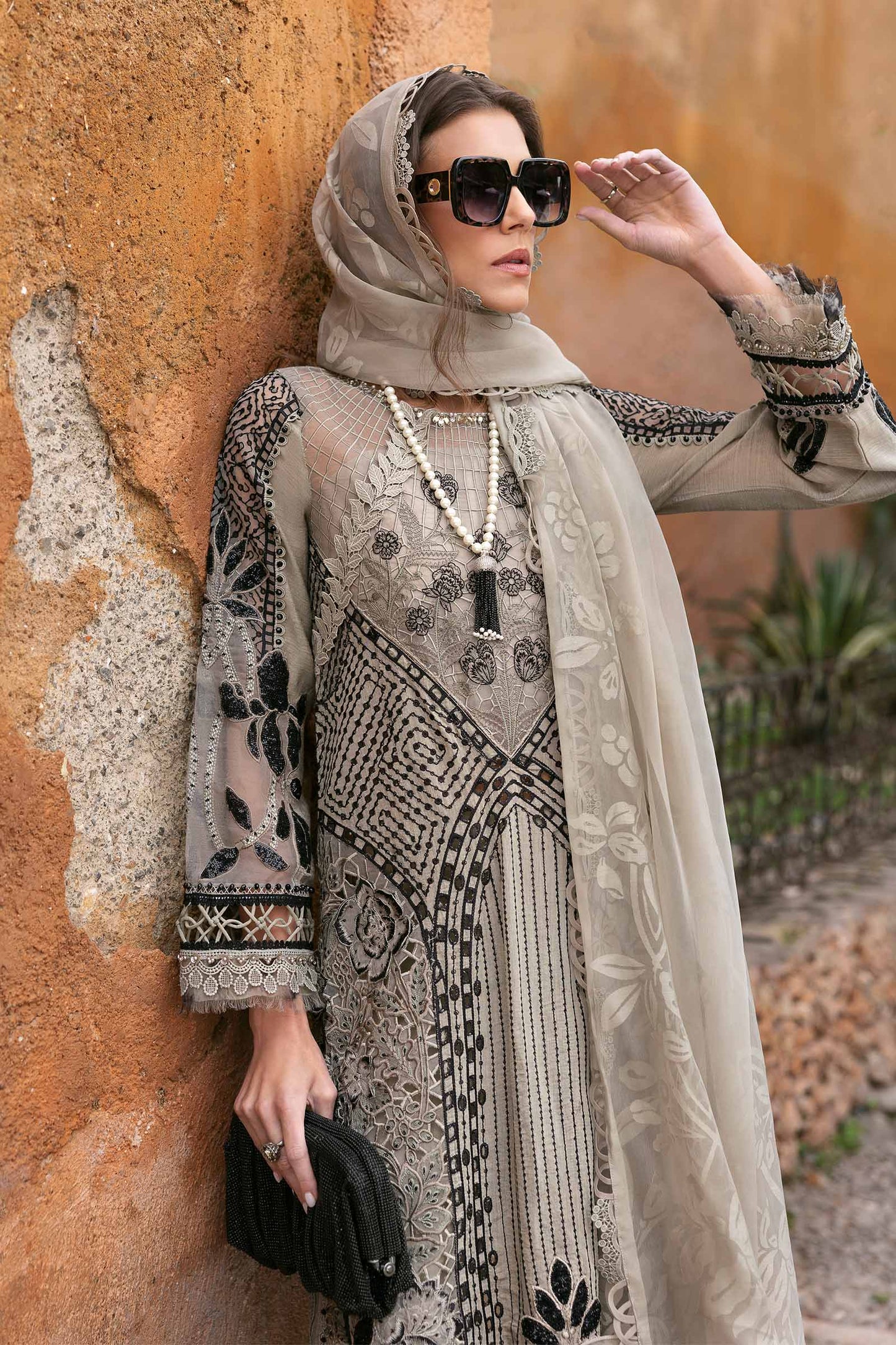 3 Piece Unstitched Embroidered Paper Cotton Suit | D-2510-B | SML
