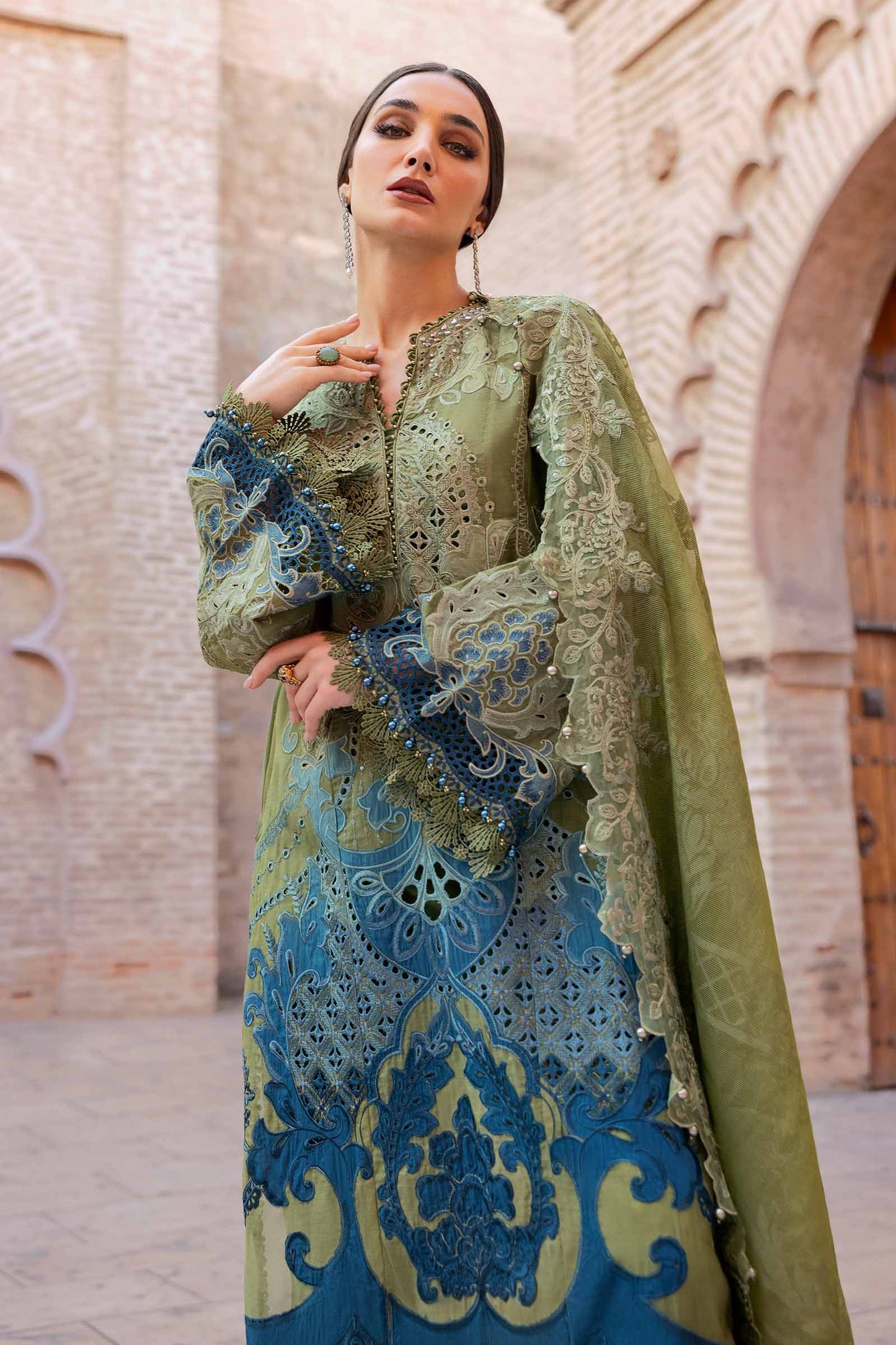 3 Piece Unstitched Embroidered Paper Cotton Suit | D-2501-A | SML