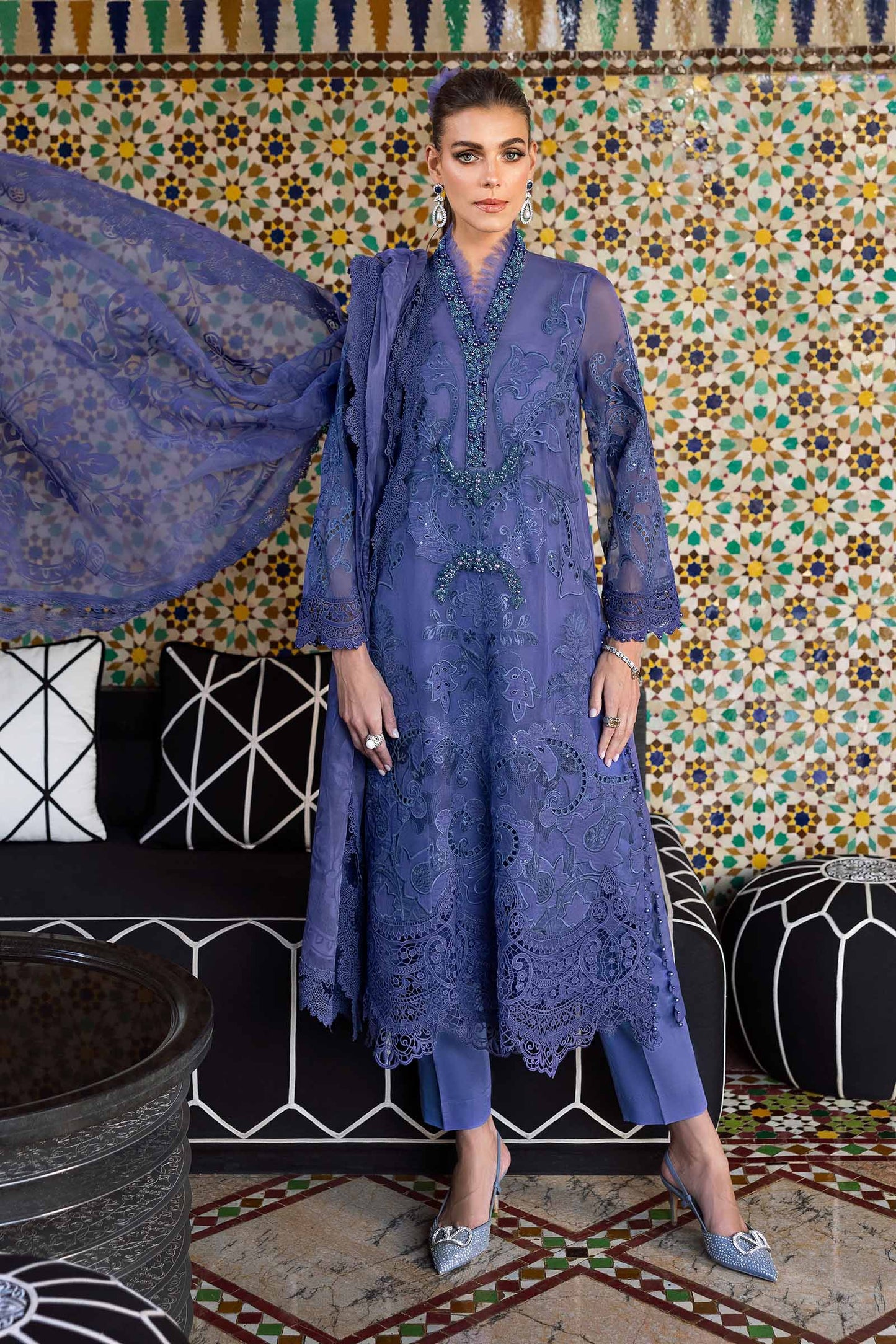 3 Piece Unstitched Embroidered Organza Suit | D-2506-B | SML