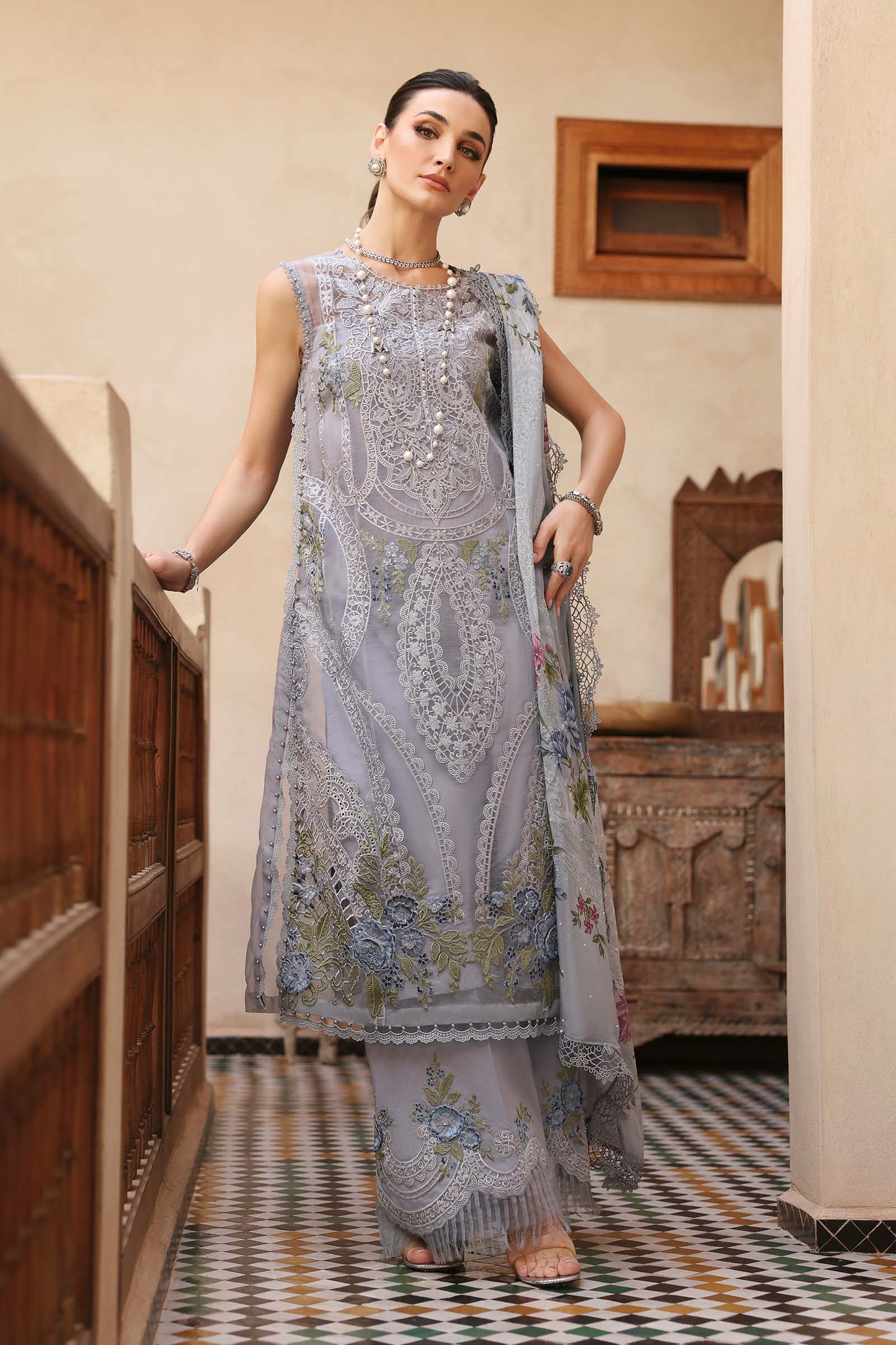 3 Piece Unstitched Embroidered Organza Suit | D-2509-B | SML