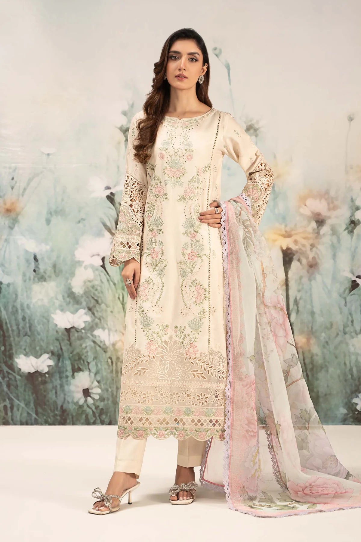 3 Piece Embroidered Self Jacquard Lawn Suit | DW-EF25-47 | SML