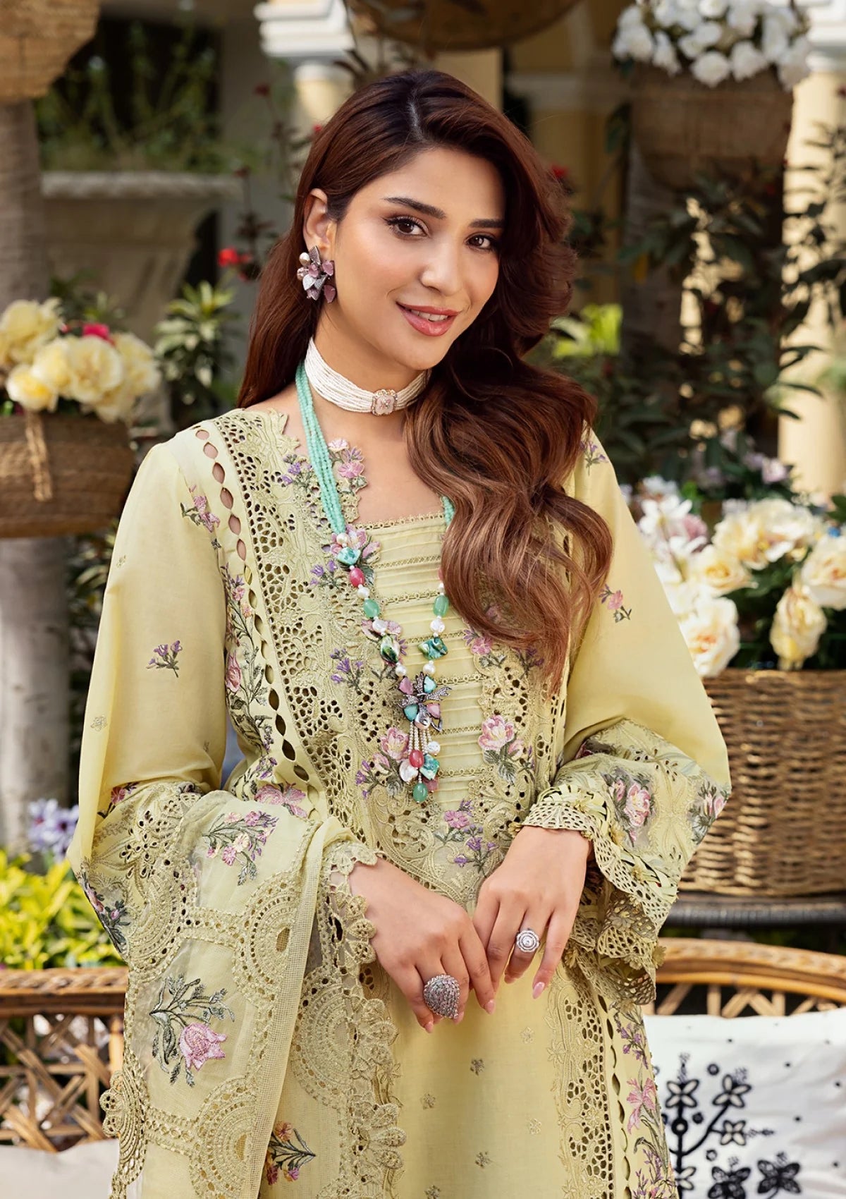 Elaf 3 Piece Unstitched Luxury Lawn Suit - ELM-3A BAHAAR | SML