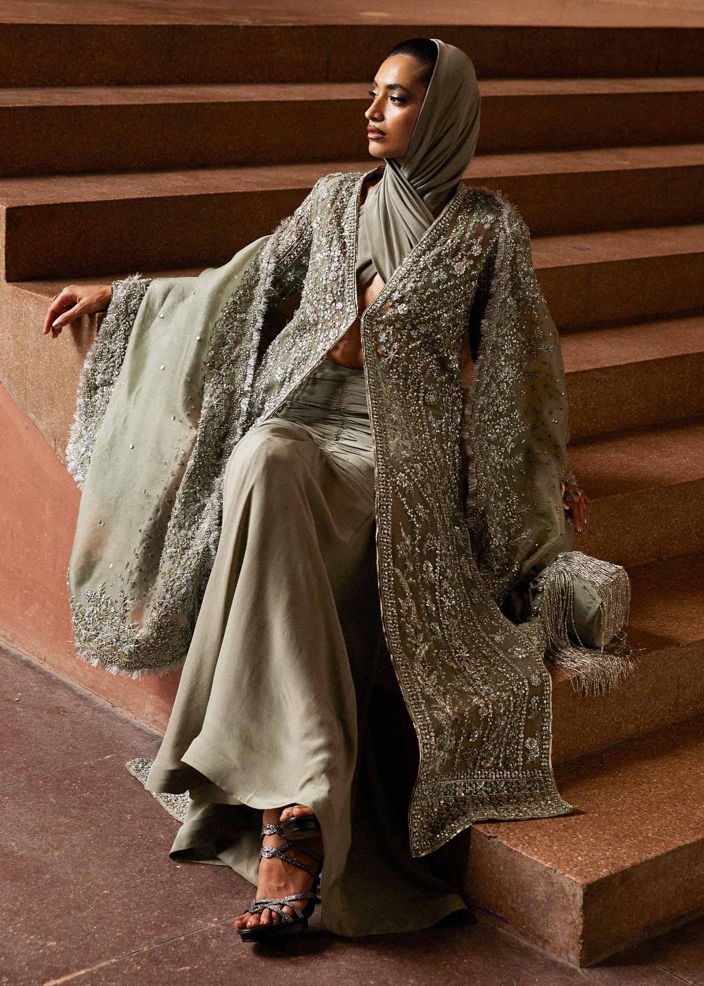 Hussain Rehar Unstitched Organza Embellished Suit | Jadeite | SLC