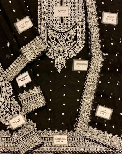 ASIM JOFA CHANDANI LUXERY BLACK CHIFFON  - SFC
