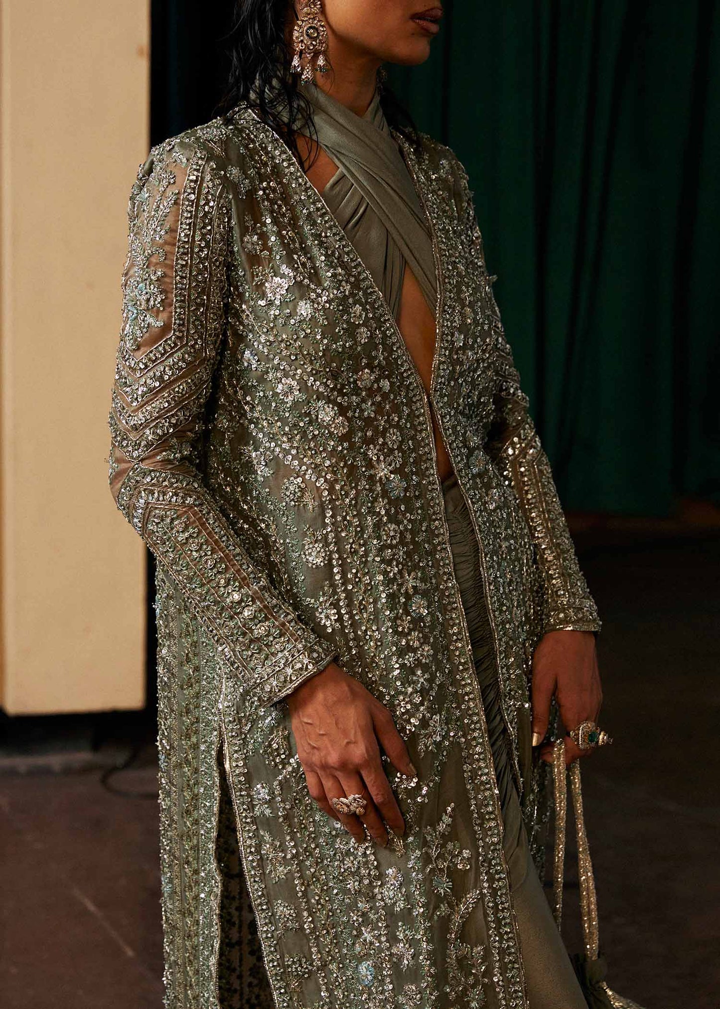 Hussain Rehar Unstitched Organza Embellished Suit | Jadeite | SLC