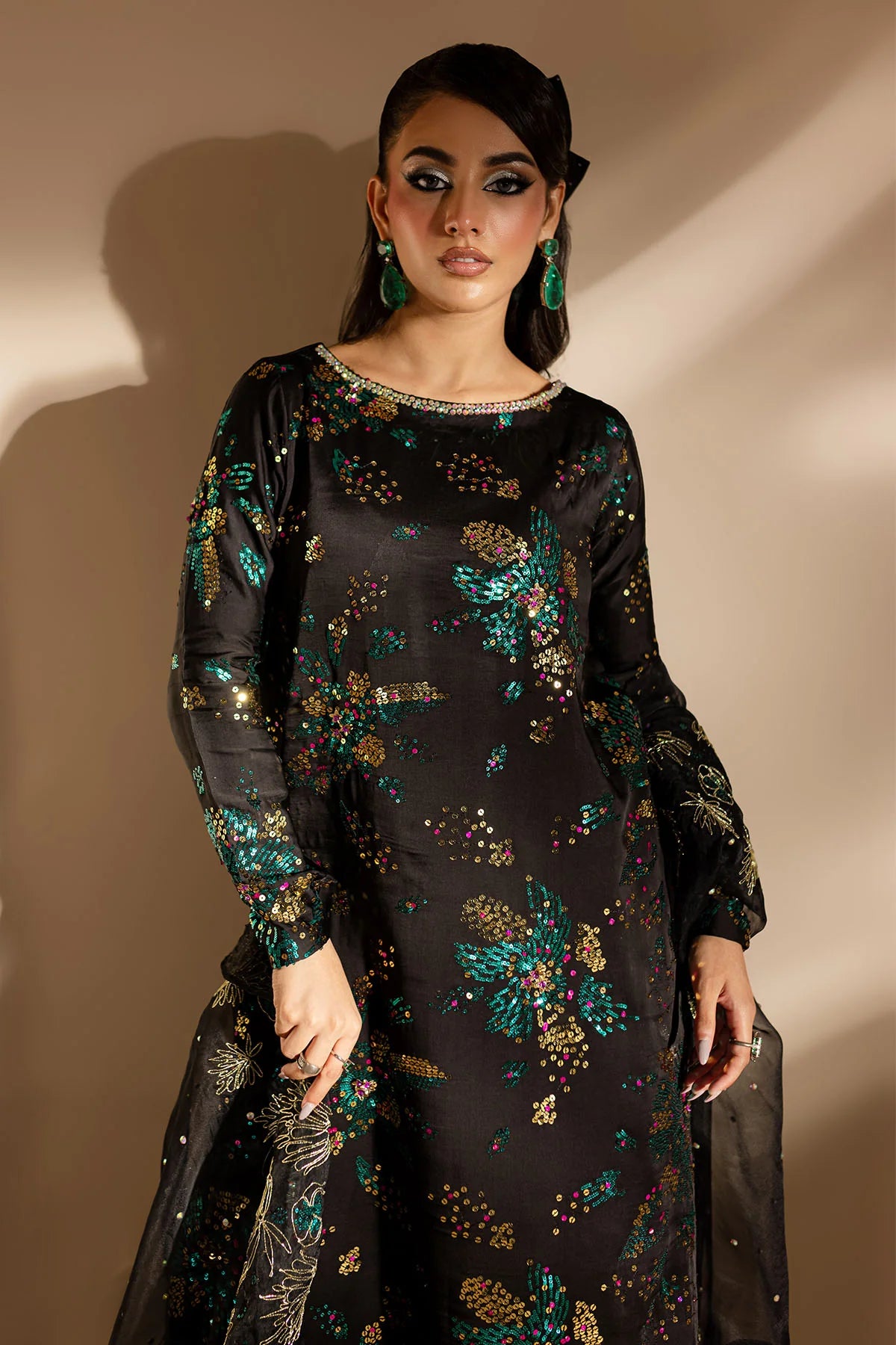 Nureh Unstitched Embellished Suit | TW-02 Golden Stardust | SLC