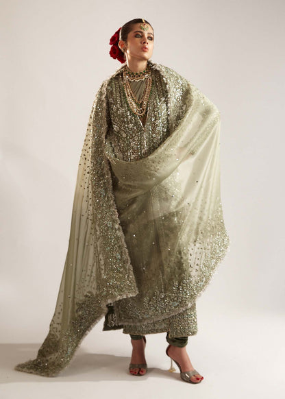 Hussain Rehar Unstitched Organza Embellished Suit | Jadeite | SLC