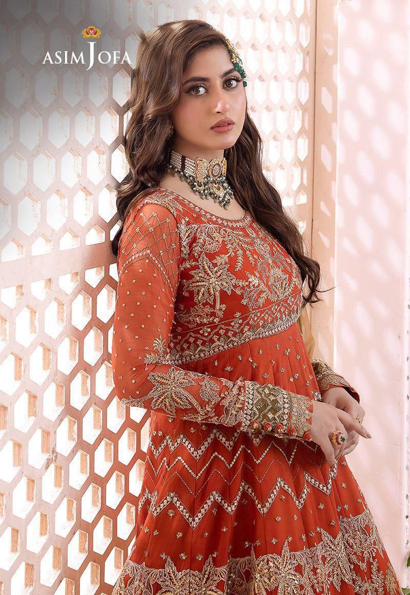 ASIM JOFA ORANGE CHIFFON FROCK  - SFC