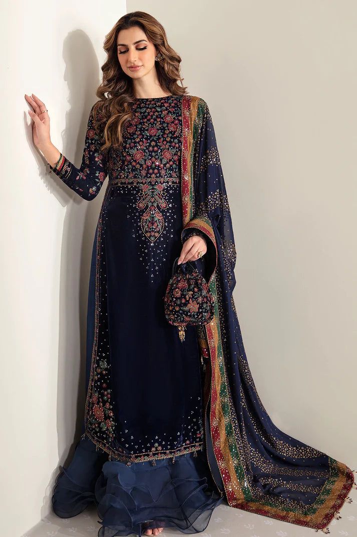 JAZMIN 3 Piece Unstitched Heavy Embroidered Velvet Suit 1 - SFC