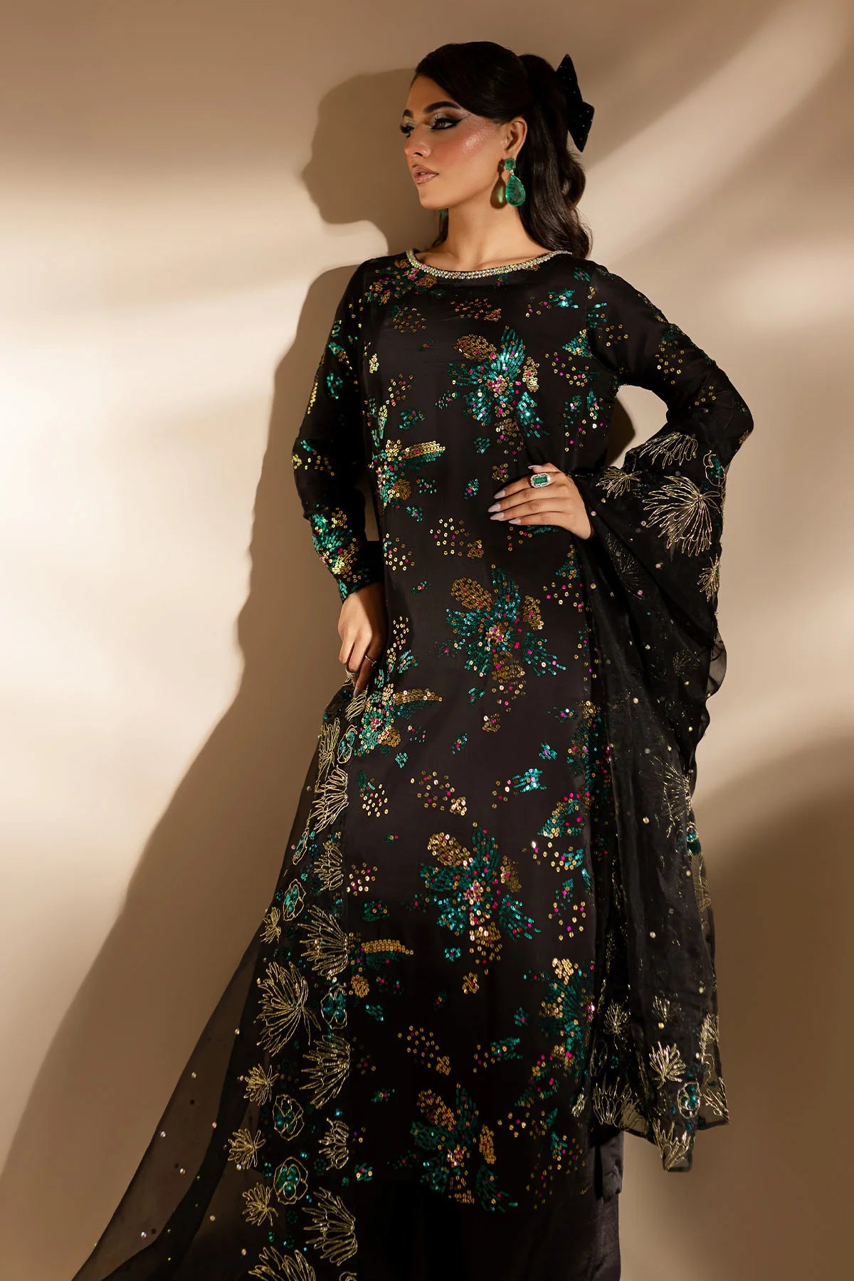 Nureh Unstitched Embellished Suit | TW-02 Golden Stardust | SLC
