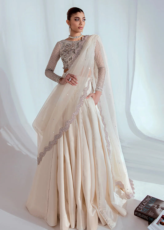 Hussain Rehar Unstitched Organza Embellished Suit | Dove | SLC