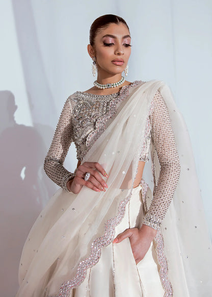 Hussain Rehar Unstitched Organza Embellished Suit | Dove | SLC