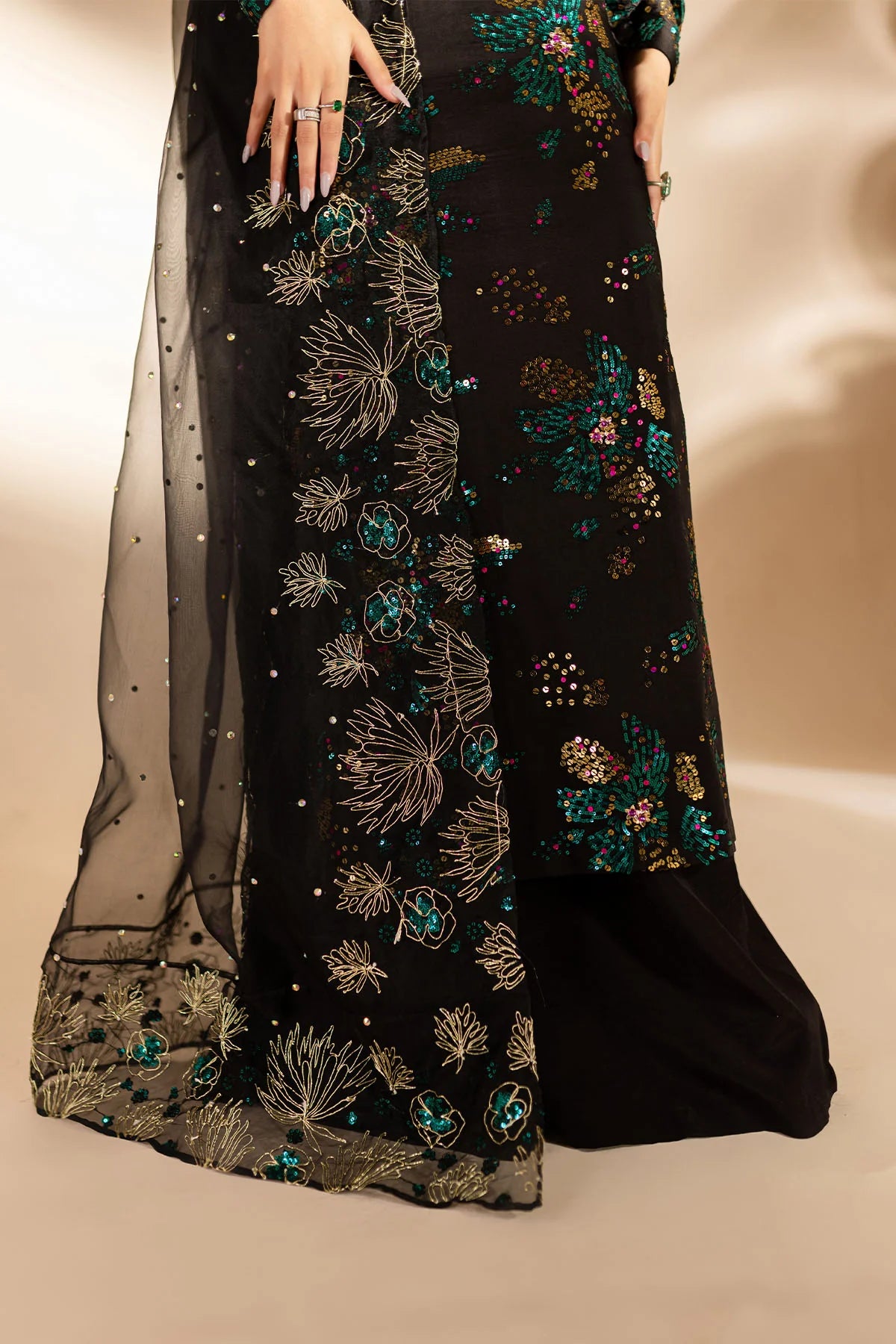 Nureh Unstitched Embellished Suit | TW-02 Golden Stardust | SLC