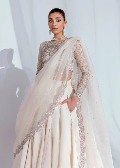 Hussain Rehar Unstitched Organza Embellished Suit | Dove | SLC