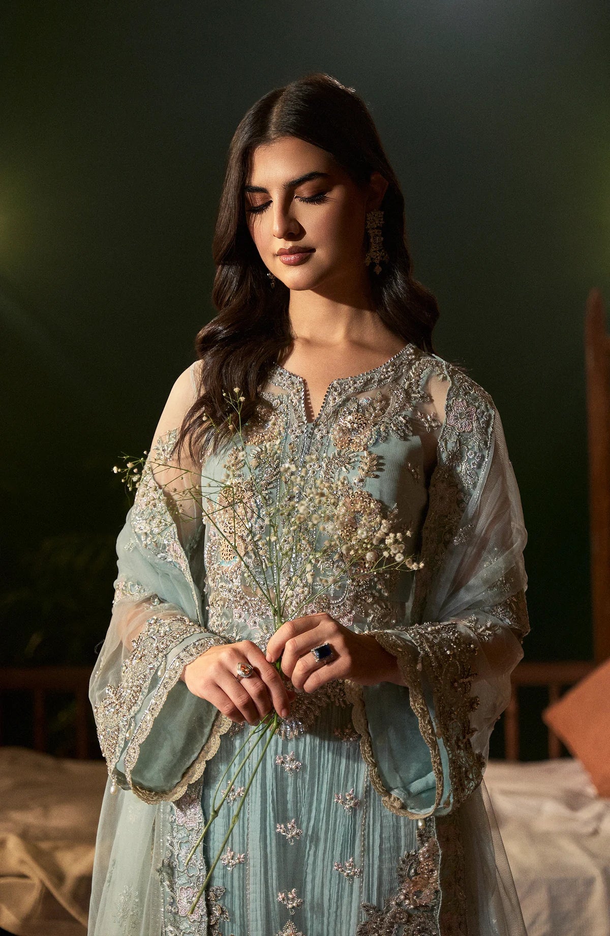 Fabiha Fatima Unstitched Embellished Suit | Aquamarine | SLC