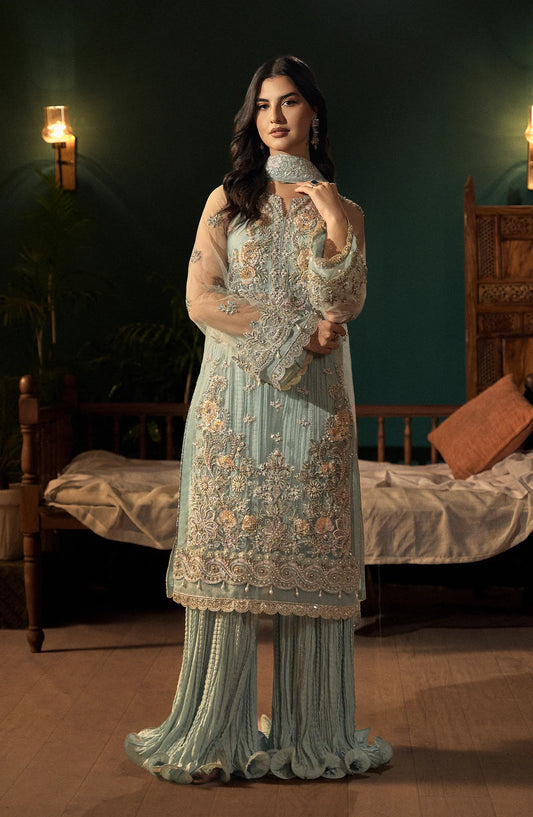 Fabiha Fatima Unstitched Embellished Suit | Aquamarine | SLC
