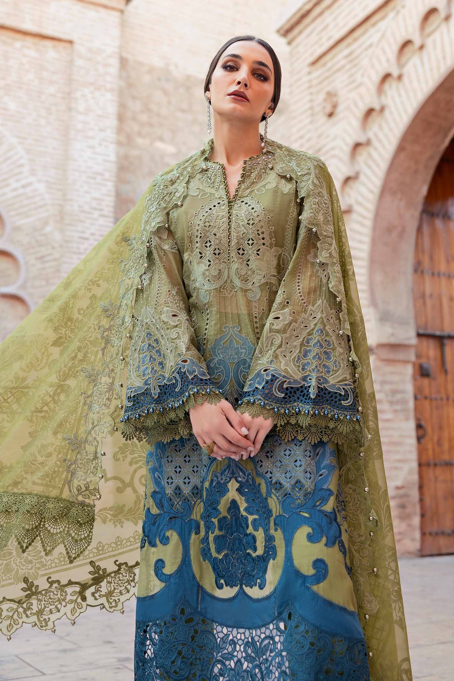 3 Piece Unstitched Embroidered Paper Cotton Suit | D-2501-A | SML