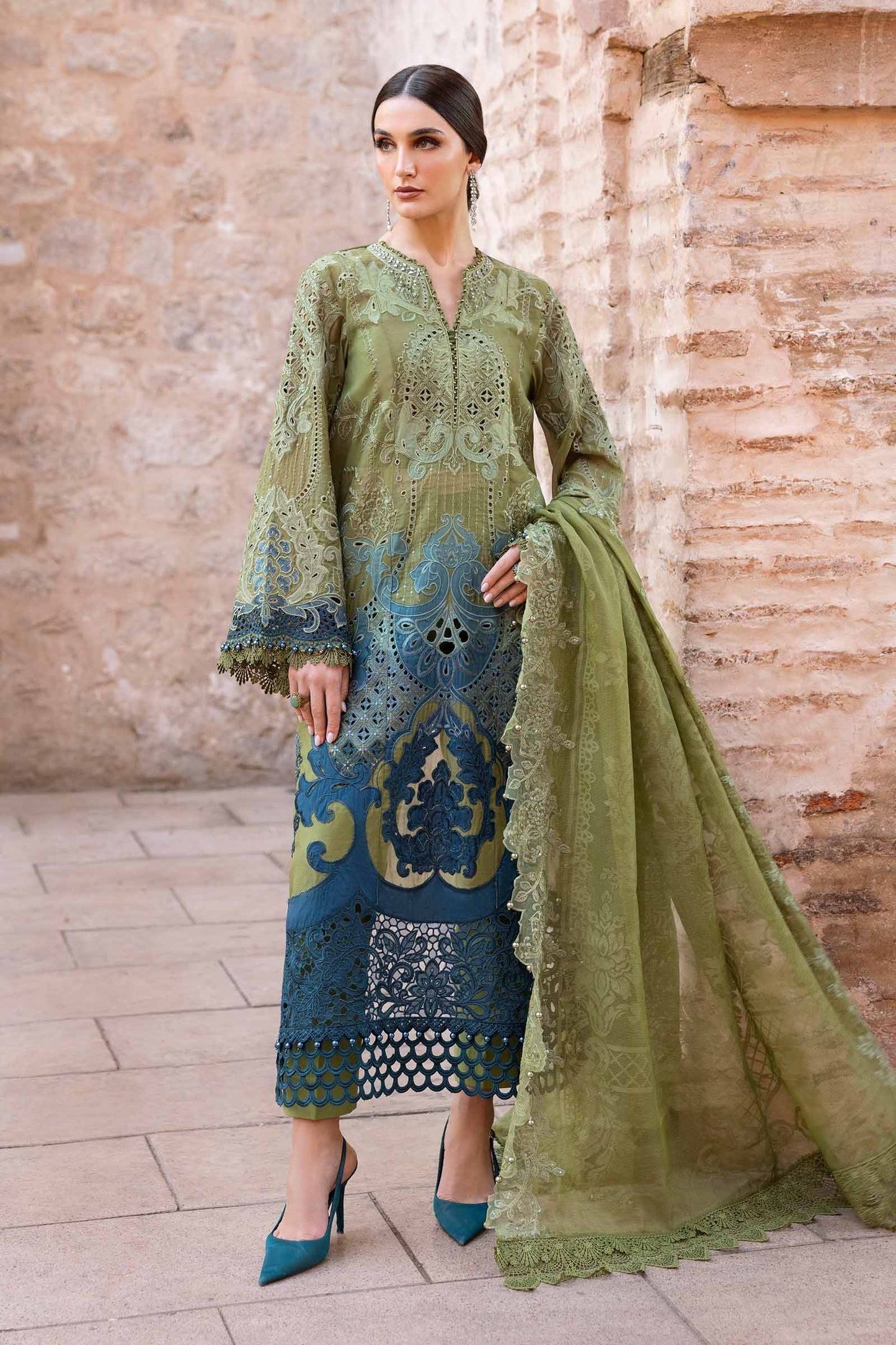 3 Piece Unstitched Embroidered Paper Cotton Suit | D-2501-A | SML