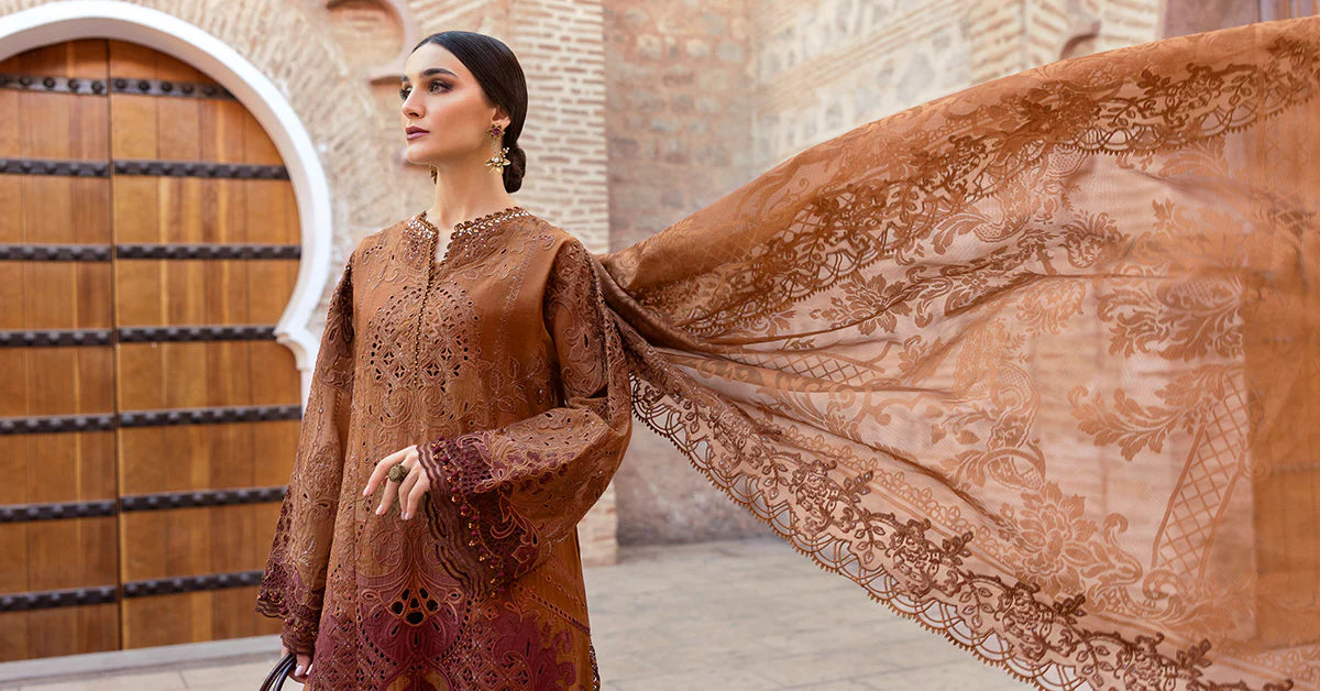 3 Piece Unstitched Embroidered Paper Cotton Suit | D-2501-B | SML
