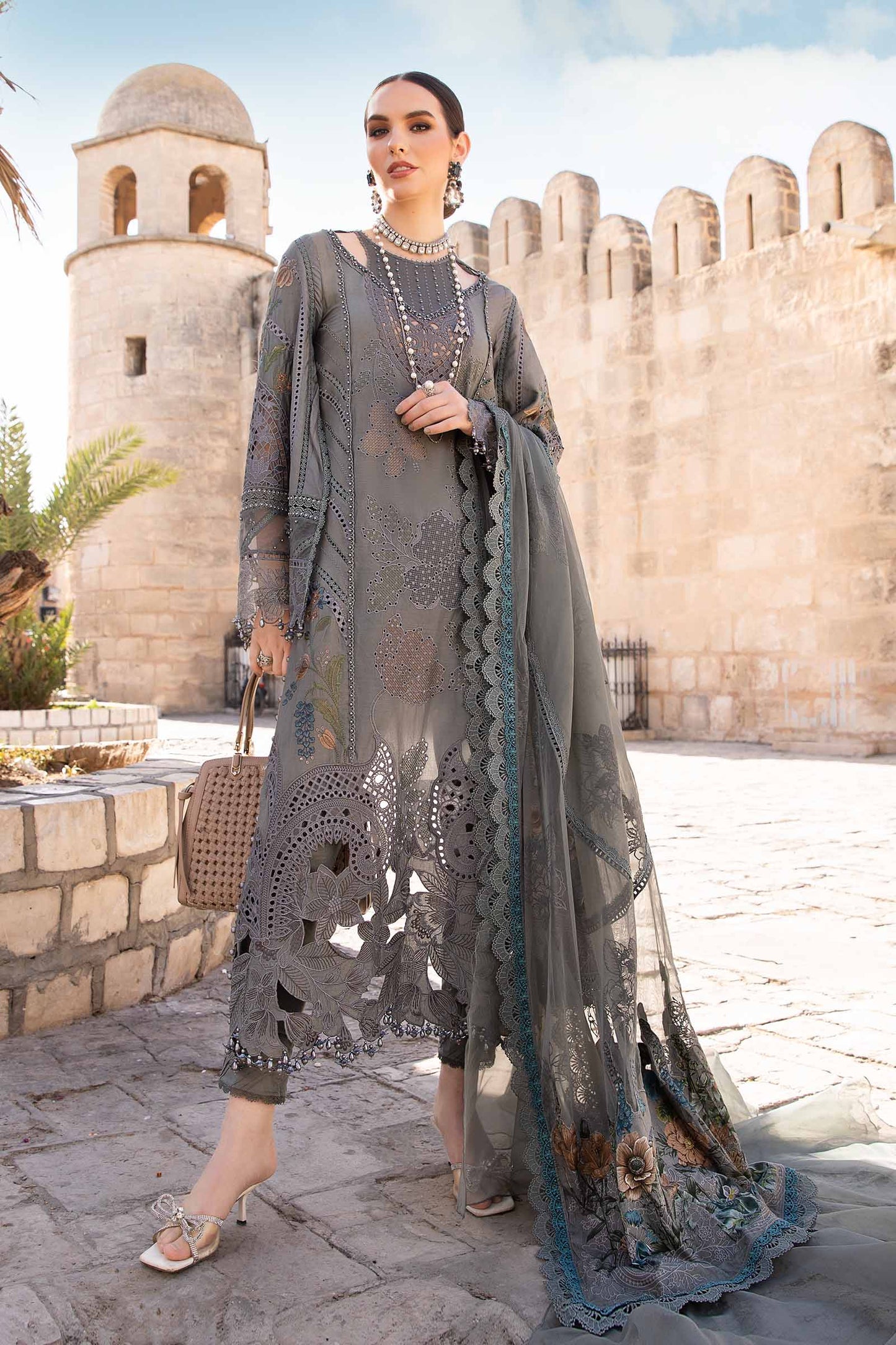 Maria B 3 Piece Unstitched Embroidered Lawn Suit | D-2407-B | SBC