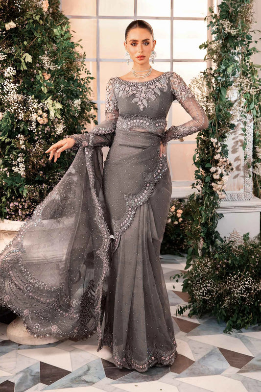 3 Piece Unstitched Embroidered Net Saree | BD-2902 - SFC