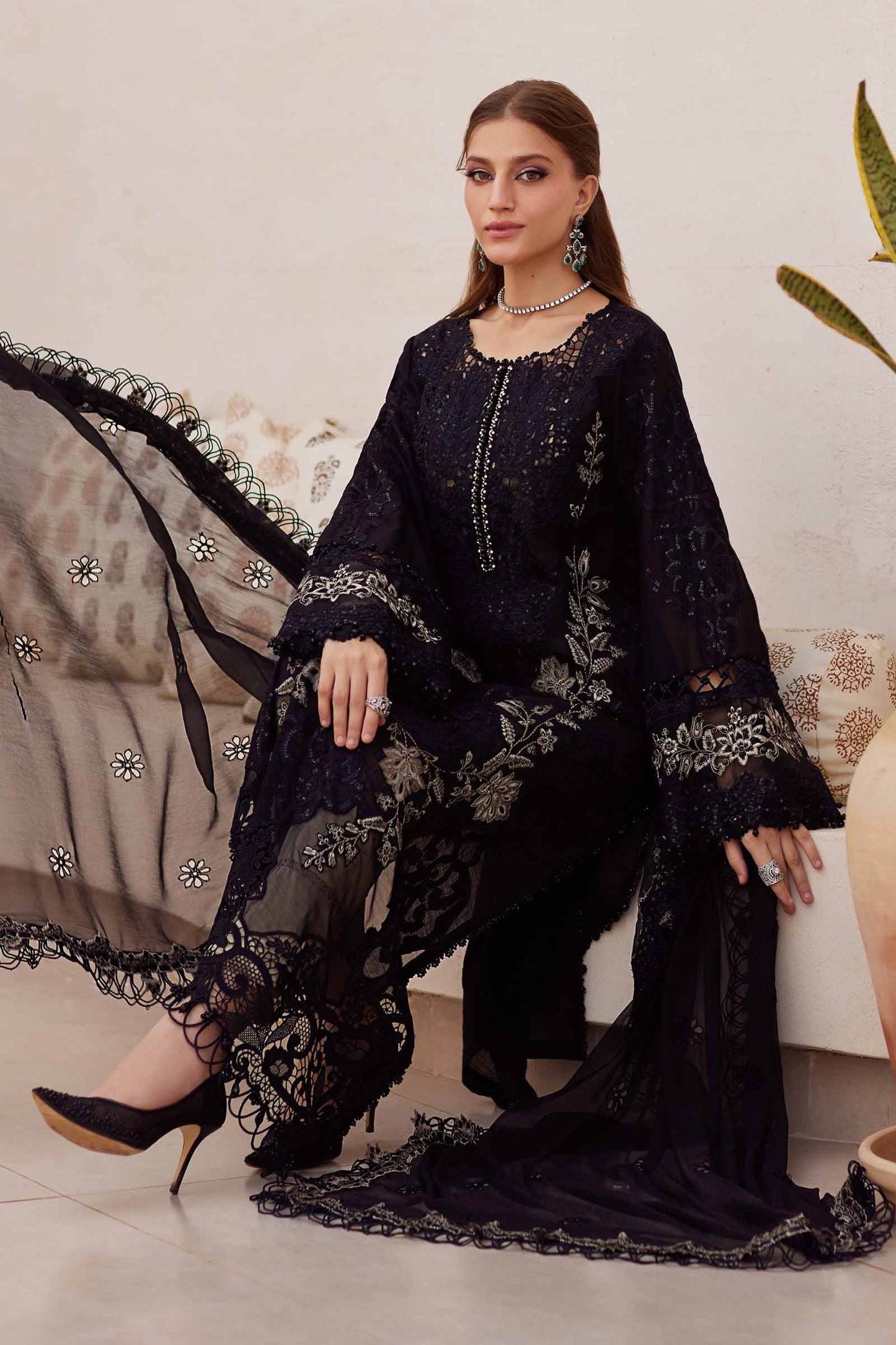 Maria.B 3 Piece Unstitched Embroidered Lawn Suit | EL-25-03