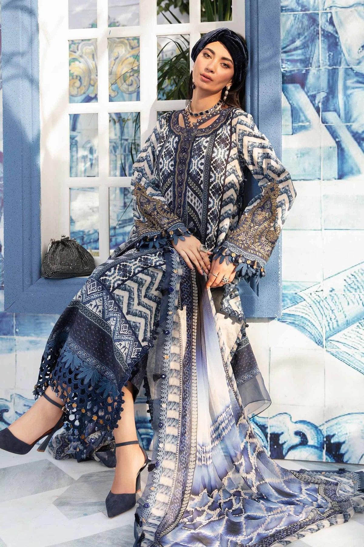 3 Piece Unstitched suit| MPT-2208-B