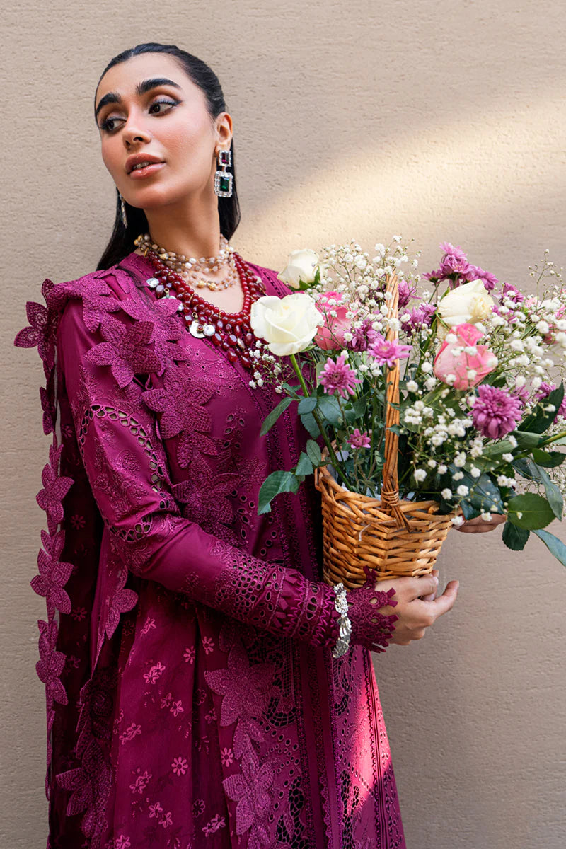 Qalamkar 3 Piece Embroidered Unstitched Lawn Suit - FK-11 VIOLET | SML