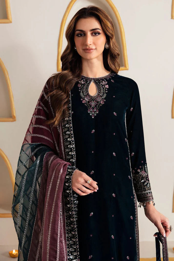 JAZMINE - LUXURY VELVET EMB 3 PIECE  UNSTITCH DRESS - SFC