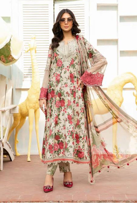 3 Piece Unstitched suit| MPT-2204-B