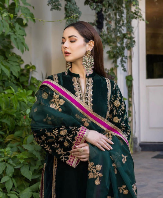 Zainab Chottani 3 Piece Unstitched Heavy Embroidered Velvet Suit - SFC