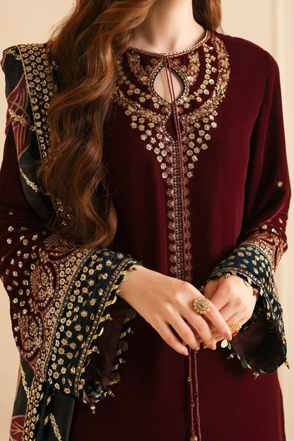 JAZMIN-3 Piece Embroidered Micron Velvet Suit - SFC
