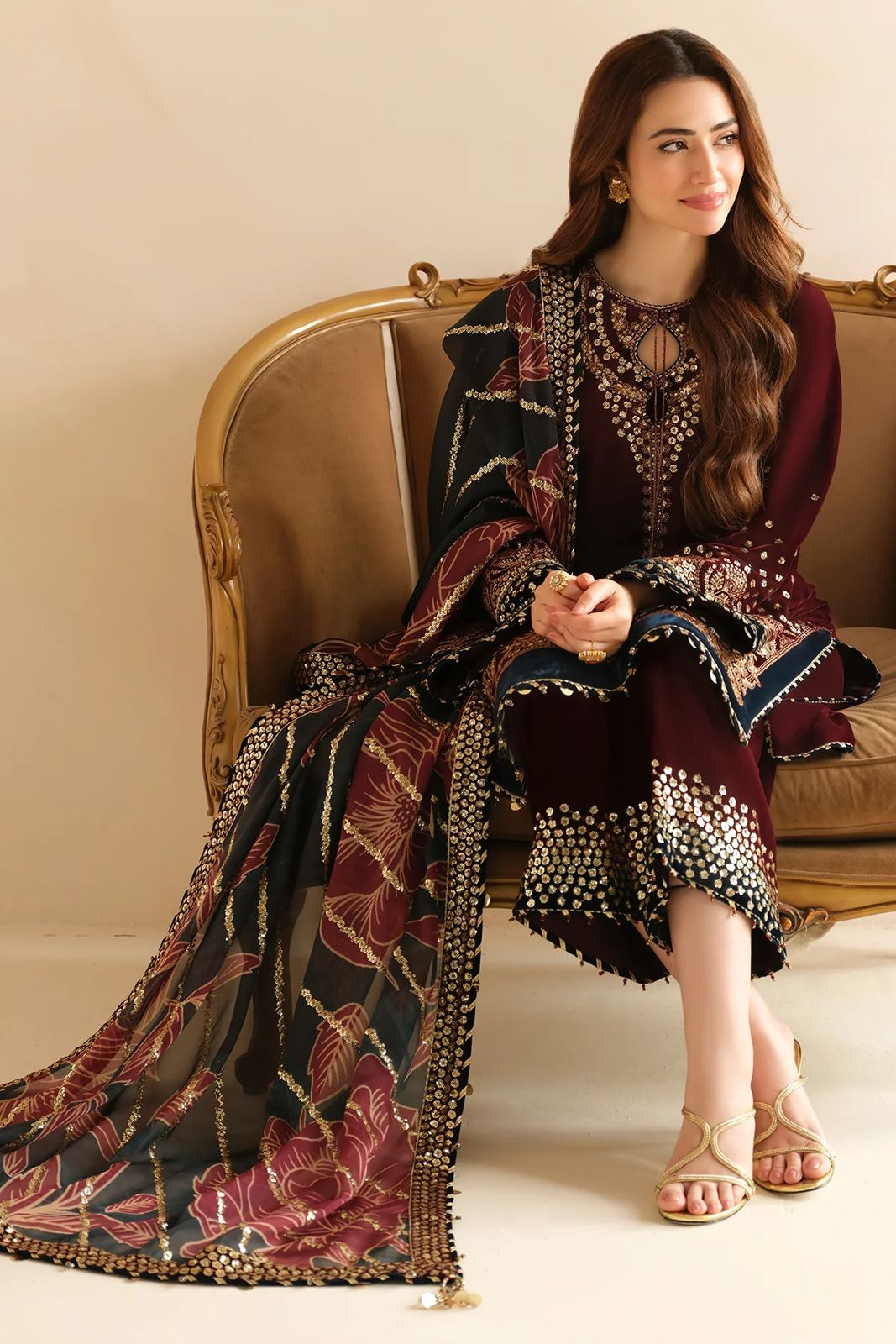 JAZMIN-3 Piece Embroidered Micron Velvet Suit - SFC