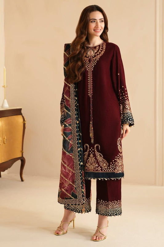 JAZMIN-3 Piece Embroidered Micron Velvet Suit - SFC
