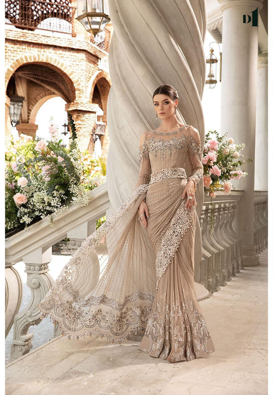 3 Piece Unstitched Embroidered Net Saree | BD-2801 - SFC