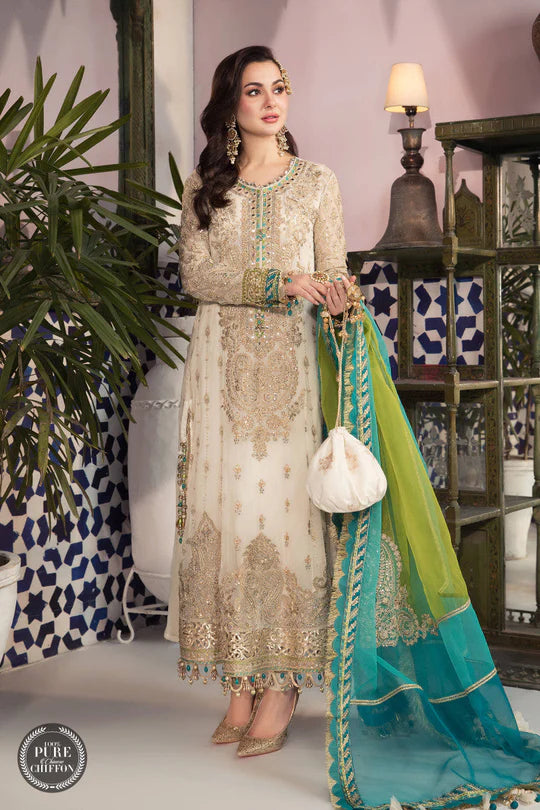 MARIA B chiffon MPC-21-107-Cream and Ferozi - SFC