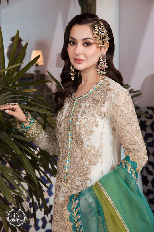 MARIA B chiffon MPC-21-107-Cream and Ferozi - SFC