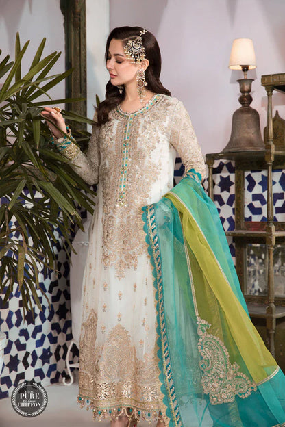 MARIA B chiffon MPC-21-107-Cream and Ferozi - SFC