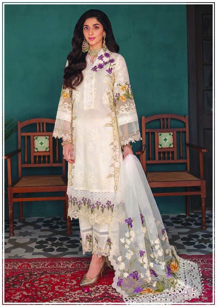 Elaf 3 Piece Unstitched Luxury Lawn Suit - EFC 06A Crystal | SML